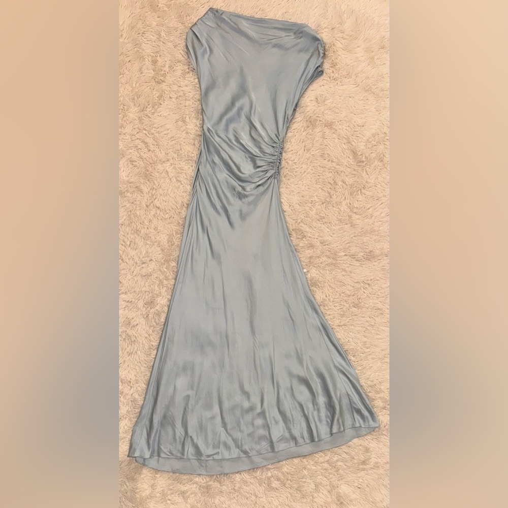 A.L.C. Pale Blue One-Shoulder Ruched Maxi Dress - Picture 9 of 14